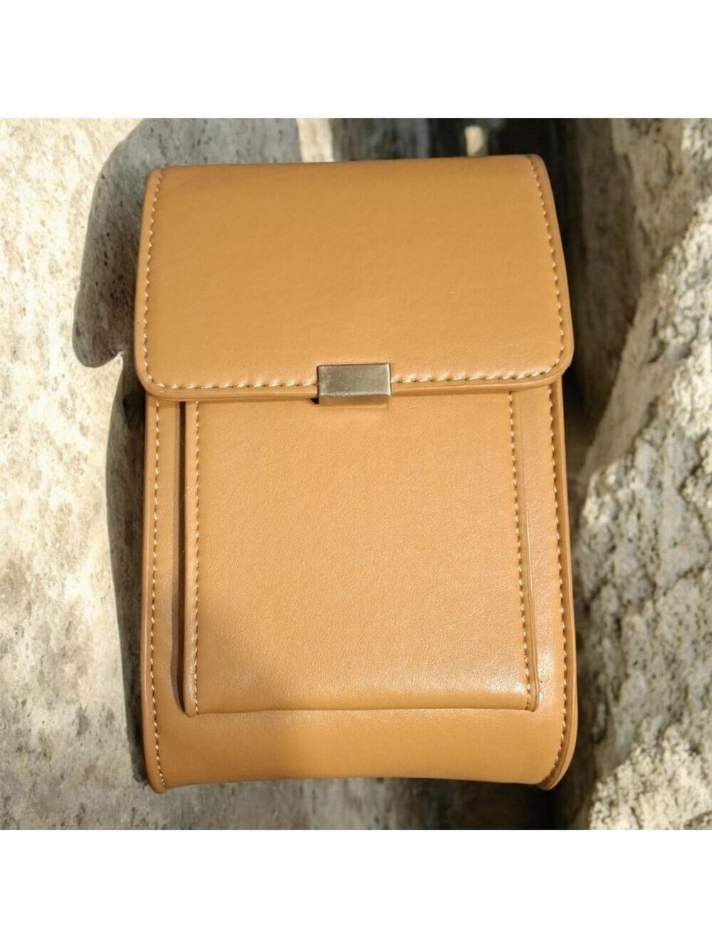 Amysere Tan Leather Crossbody Bag Or Wristlet Nwt 7x4